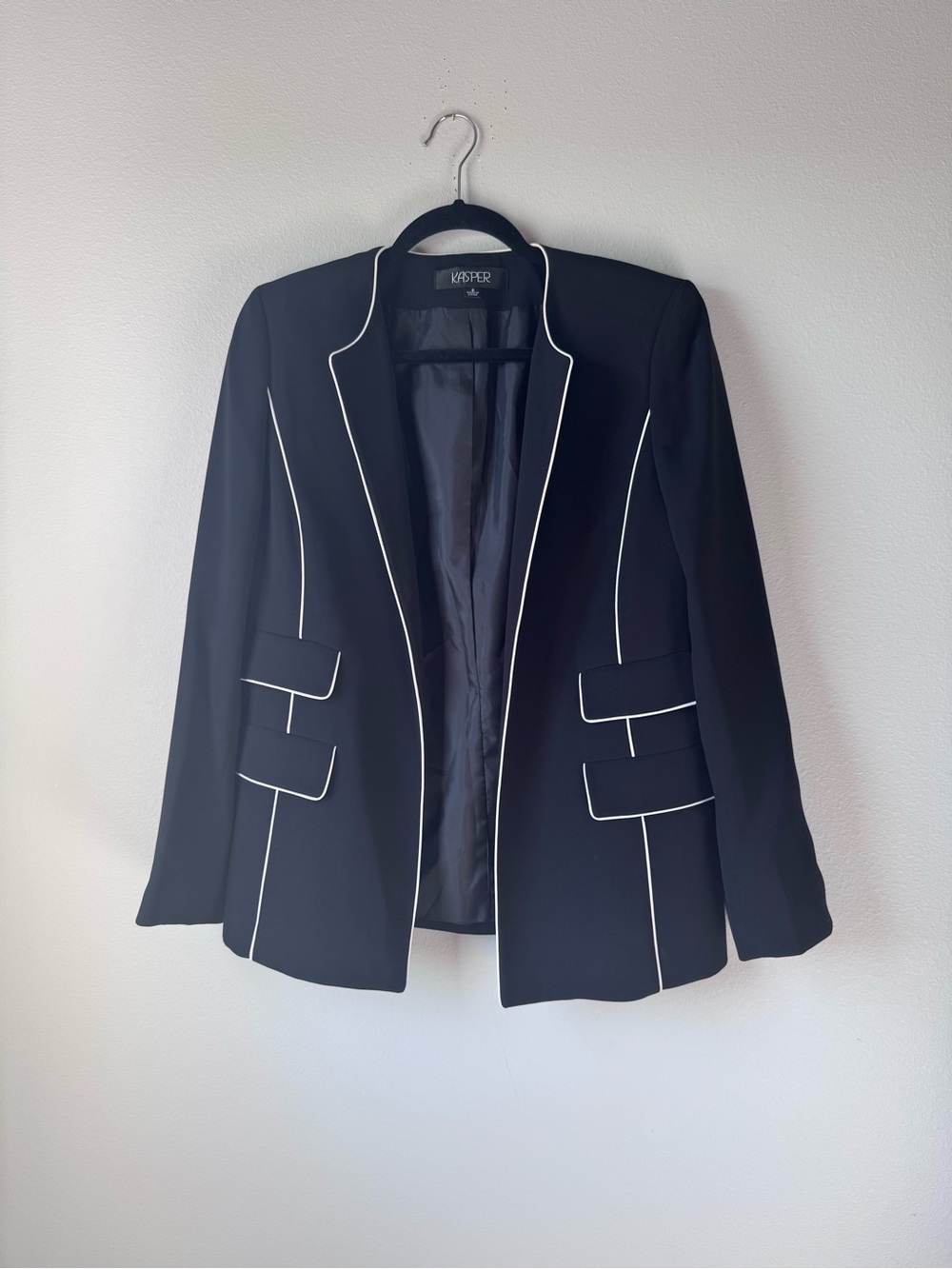 Kasper Black Blazer with White Piping